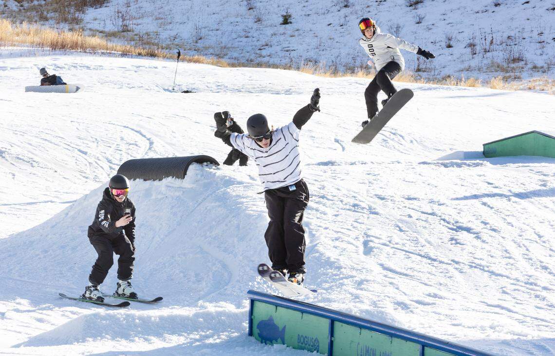 Dalton Peaslee of Meridian skis with his friends at Bogus Basin on Nov. 27, 2021. Ski enthusiasts have said there are several unwritten rules to follow to be respectful of others on the slopes.
