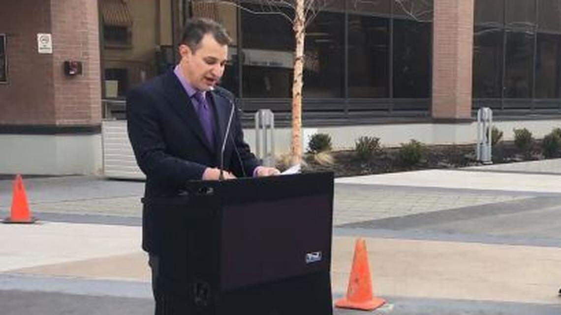 Wayne Hoffman, president of the Idaho Freedom Foundation, announces a lawsuit against the city of Boise over urban renewal districts in 2019. The group lost the suit, part of a long string of legal defeats.