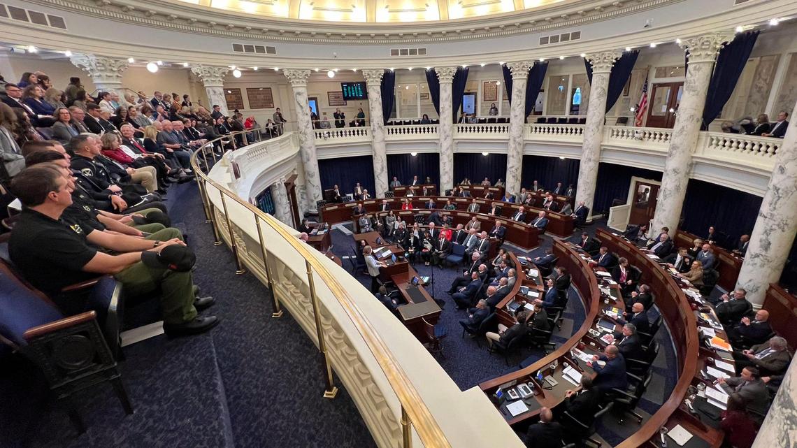 Gov. Brad Little delivers the annual State of the State address in January. Lawmakers sent an income tax cut to his desk Tuesday.