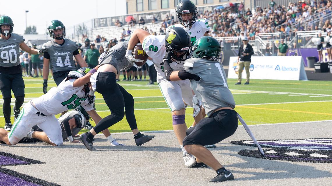 Eagle defensive back Aaron Zrno can’t stop West Linn running back Will Ingle from the end zone Saturday at Rocky Mountain.