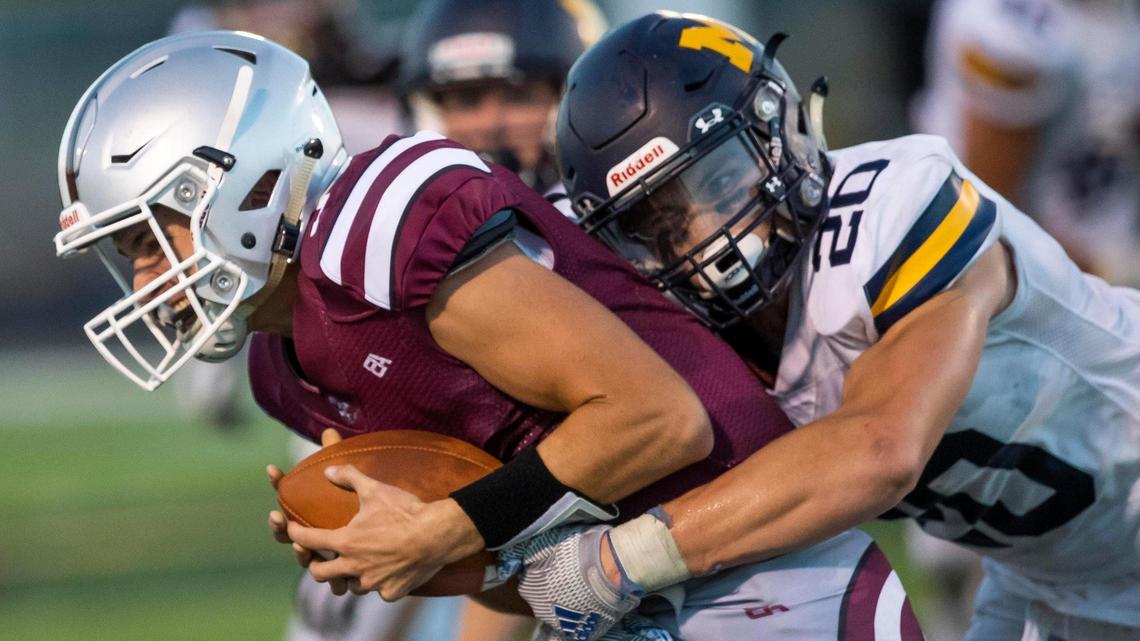 Meridian linebacker Nathan Reynolds, right, is one of 15 returning starters (seven offense, eight defense) for the Warriors, who enter the year with the most expectations since winning the 2007 state title. Meridian travels to 5A SIC favorite Mountain View on opening night Friday.