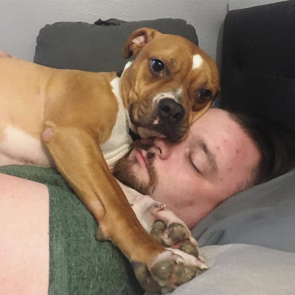 Leo is a 42-pound Bulldog-Staffordshire Terrirer. He’s one of the Sundells’ ”foster fails,” and now a permanent part of their family. “He’s definitely the snuggle king of the house. He likes to lay on top of people,” Brittany Sundell said.
