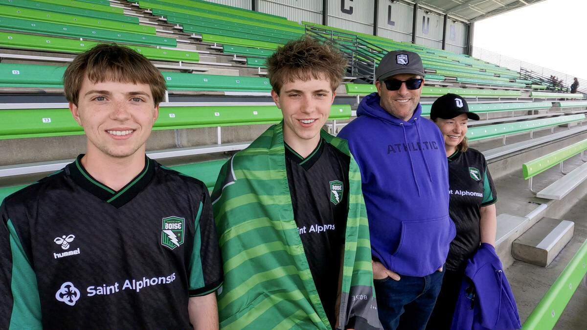 After waiting in line, Sam and Max Chasan, both 17, and parents Matt and Heidi Chasan, Boise, were the first season ticket holders to find their seats at Athletic Club Boise’s Fan Fest to debut the remodeled stadium and pitch at Expo Idaho in Garden City, Saturday, March 28, 2026.