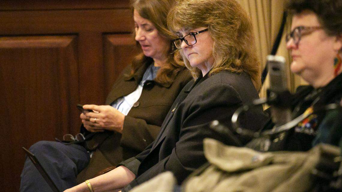 Rep. Barbara Ehardt, R-Idaho Falls, listens to testimony on her bill that would limit transgender women’s ability to participate in sports in this 2020 file photo.