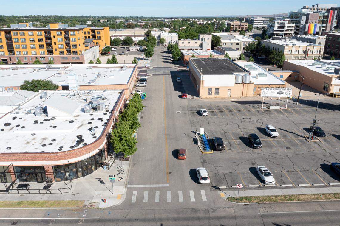 This photo shows a view of West Fulton Street looking west from South Capitol Boulevard toward South 9th Street. The surface parking lot could eventually be developed. Officials anticipate eventual high-density development on this street.