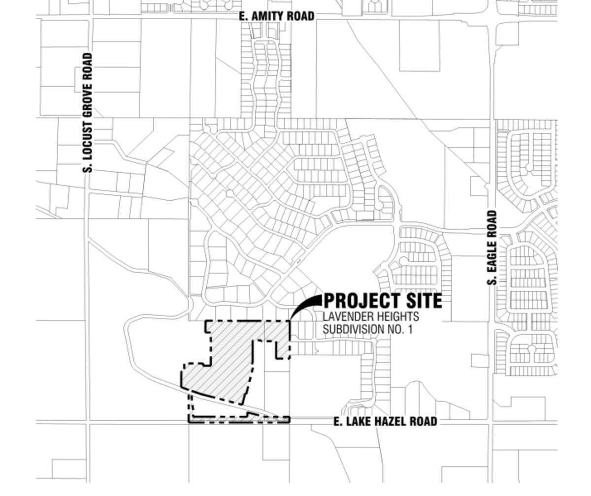 The Lavender Heights subdivision would be located north of Lake Hazel Road and east of Locust Grove Road in south Meridian.