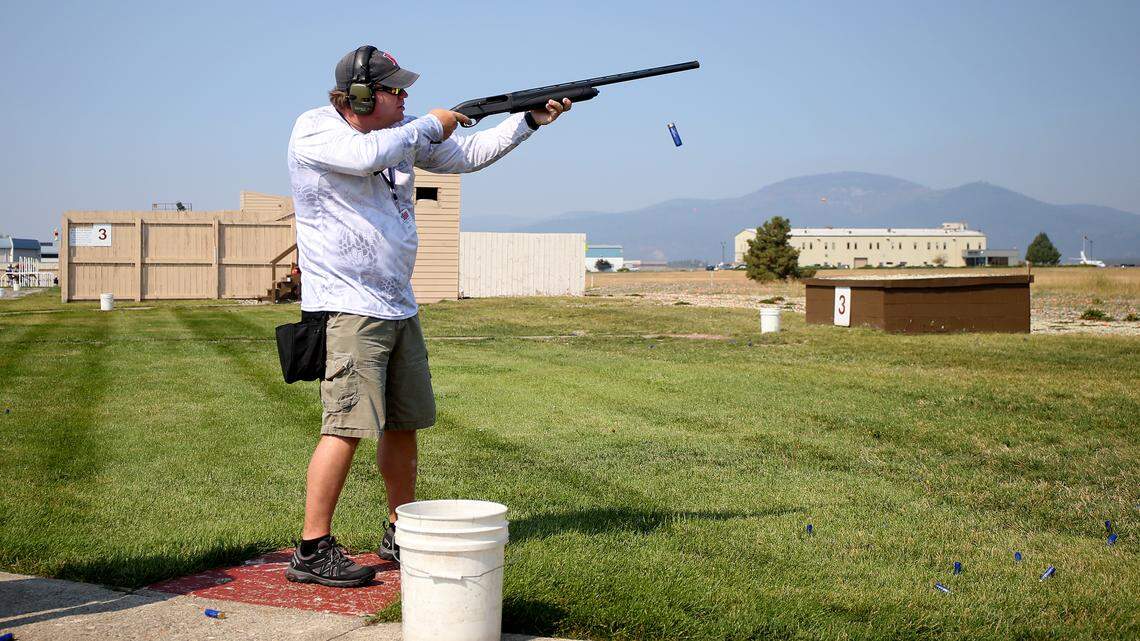 Ryan Fitzgerald fires a shotgun while shooting skeet as part of the Idaho Governor’s Cup held in September 2018. The Coeur d’Alene Skeet and Trap Club hosted the skeet-shooting competition, which helped raise funds for the scholarship program to benefit Idaho high school graduates.