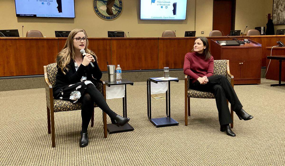In November, Eagle City Council President Miranda Gold, left, and Ada County Commissioner Diana Lachiondo, right, hosted a town hall to talk to residents about the city’s growth. “What I can say more philosophically is that this board believes that the county wants to be a county,” Lachiondo said. “In the past there were boards who were interested in kind of being their own version of a city.”