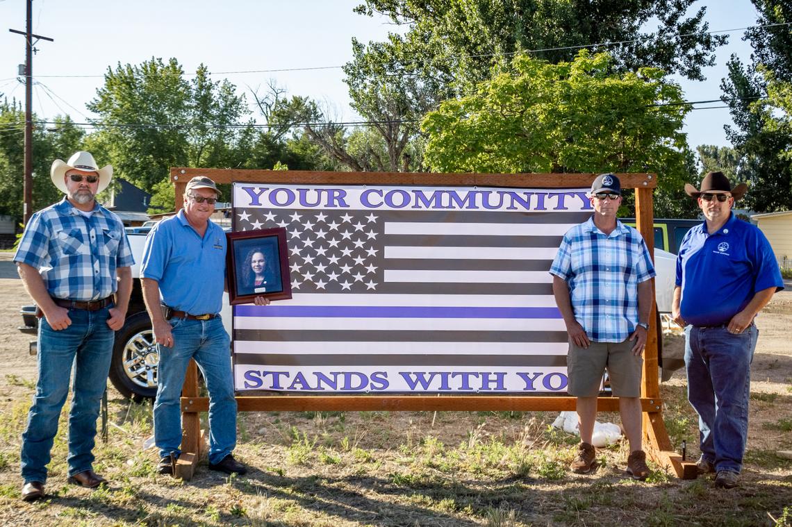 From left, Star City Councilmen Kevin Nielsen, Michael Keyes and David Hershey and Mayor Trevor Chadwick pose July 9 with a Thin Blue Line flag that has come to symbolize support for police. (Keyes holds a photo of Councilwoman Jennifer Salmonsen, who could not appear in person.) In a Facebook post, they wrote: “To our Star Police Chief Vogt, Detective Daigle, and Deputies Speakes, Breckon, Hoover, Morehouse, Henderson, Steele, and Eckhardt: Your city and it’s elected officials support you! Thank you for all you do to keep Star a safe and vibrant community.”