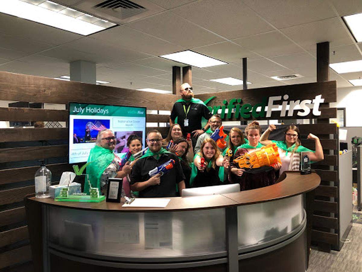 Verified First employees participate in Office Olympics, a 10-event contest that happens every summer.