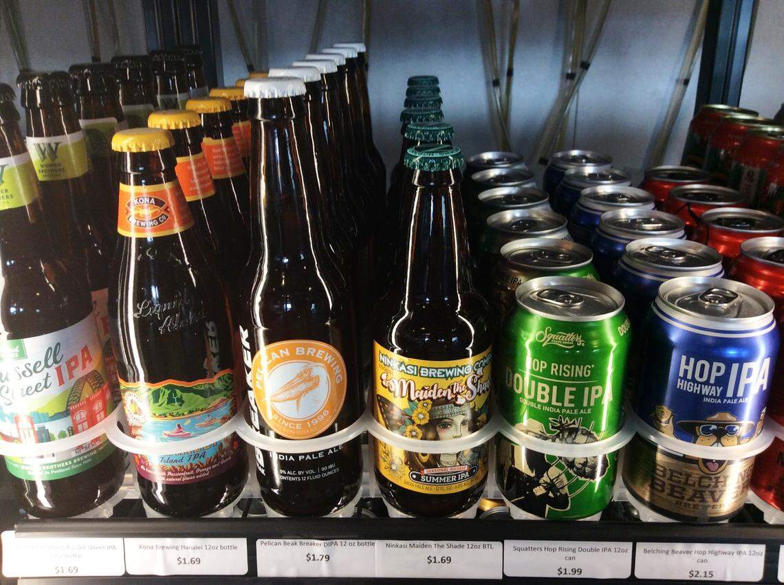 All beer prices are clearly marked in the coolers at Hops & Barley. Want to drink it on site? Pay a $1 corkage fee.