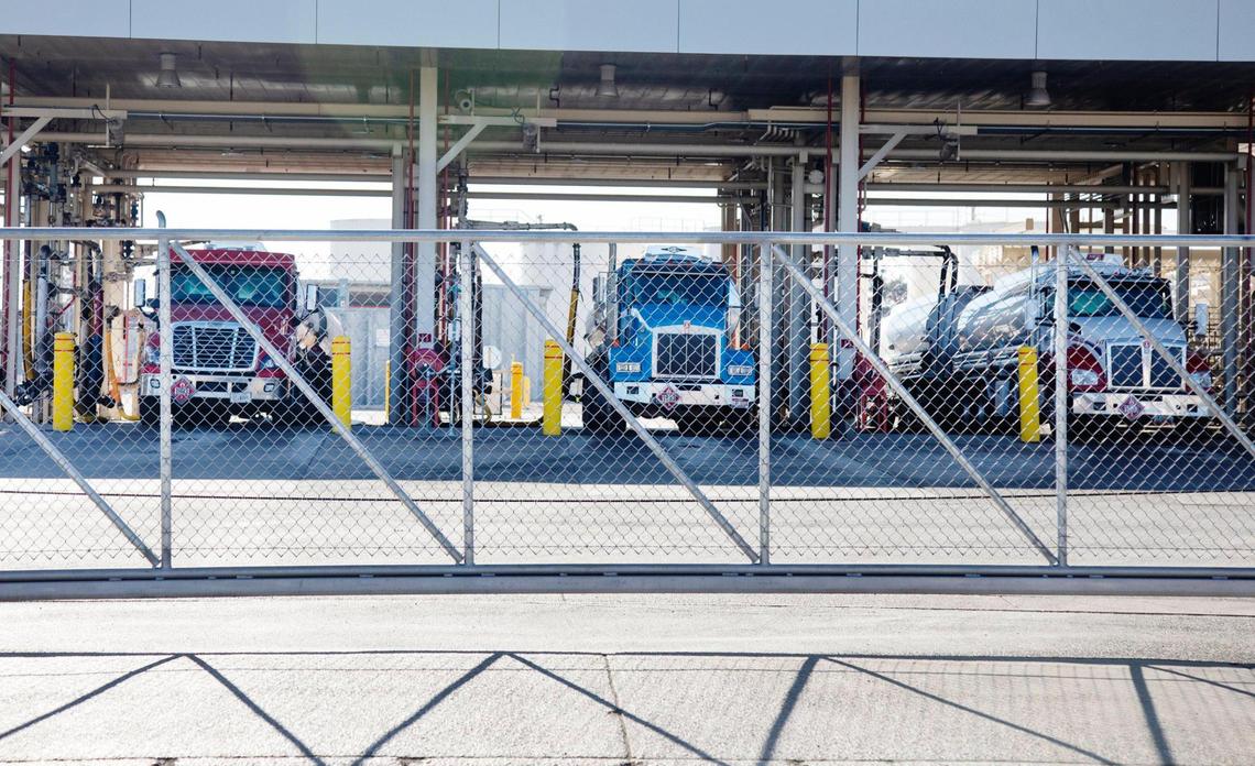 Gas trucks fill up their tanks at the Marathon Terminal on Phillippi Street in Boise.