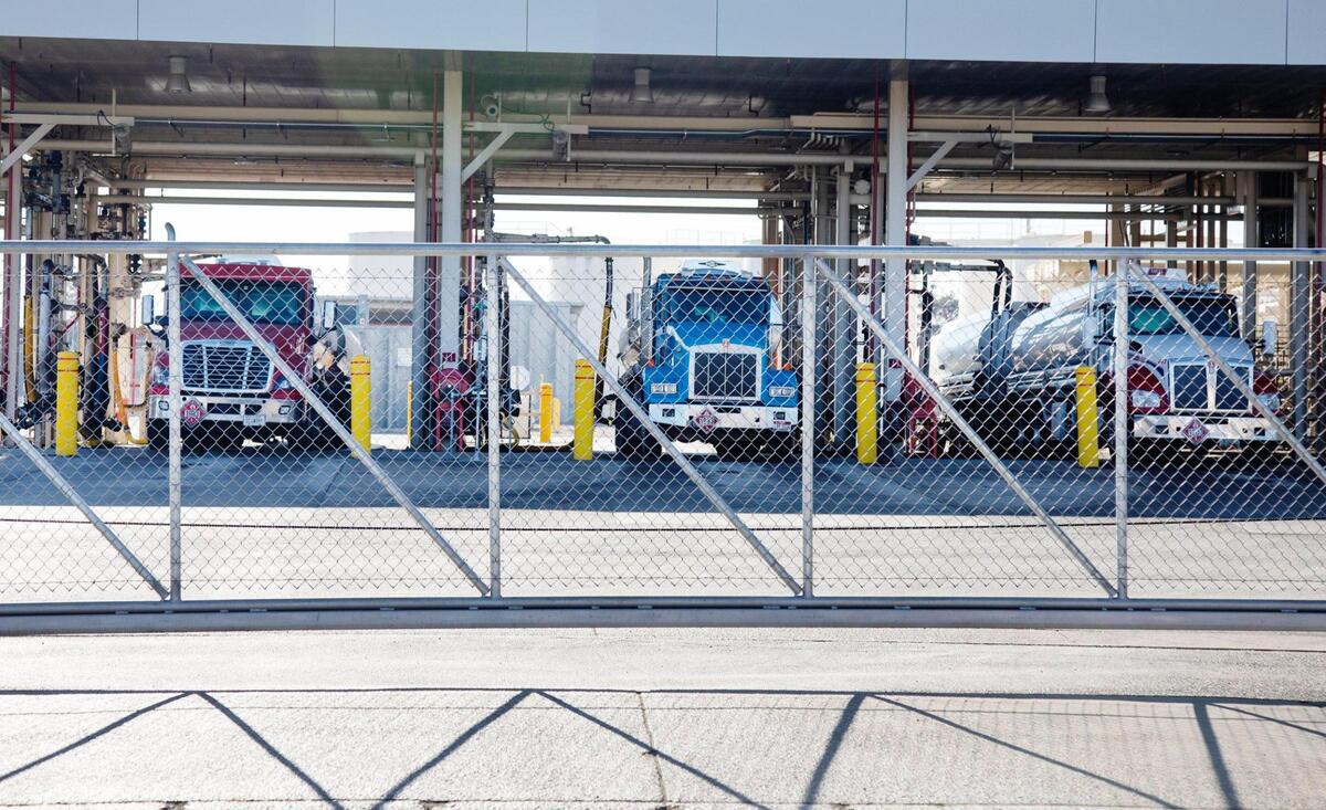 Gasoline trucks fill up their tanks at the Marathon Petroleum Corp. terminal off North Curtis Road. Gas sold in the Boise area comes by pipeline from Salt Lake City and distributed to trucks at the terminal.