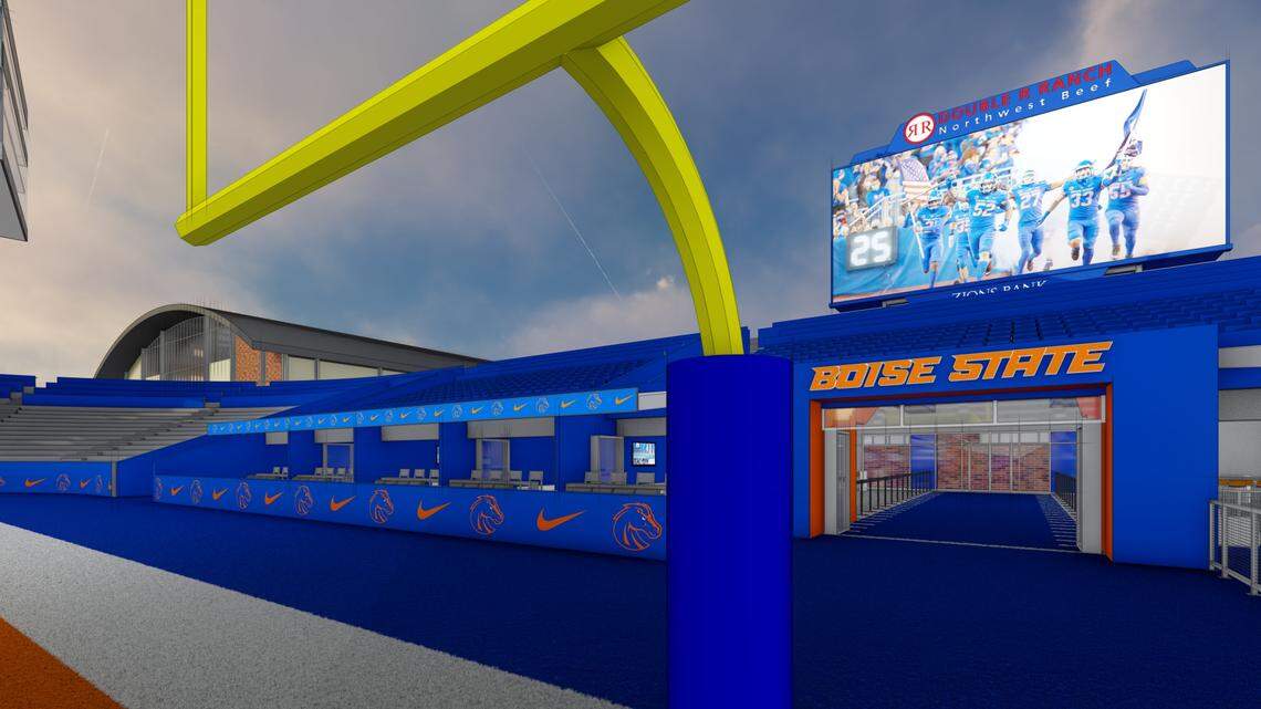 A rendering of a new field-level entrance in the north end of Albertsons Stadium that Boise State’s football team will use on game day.