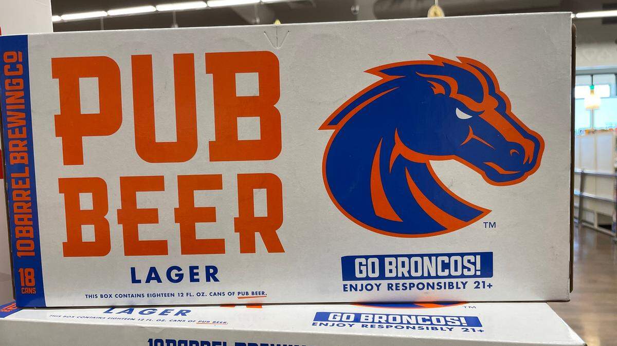 The Boise State edition of 10 Barrel’s Pub Beer is on display at Albertsons on 36th and State streets in Boise.