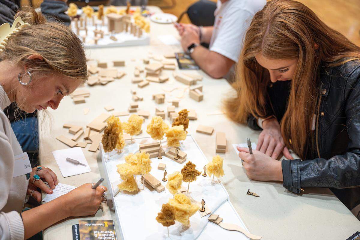 Students work on designing the Vandal Healing Garden and Memorial.