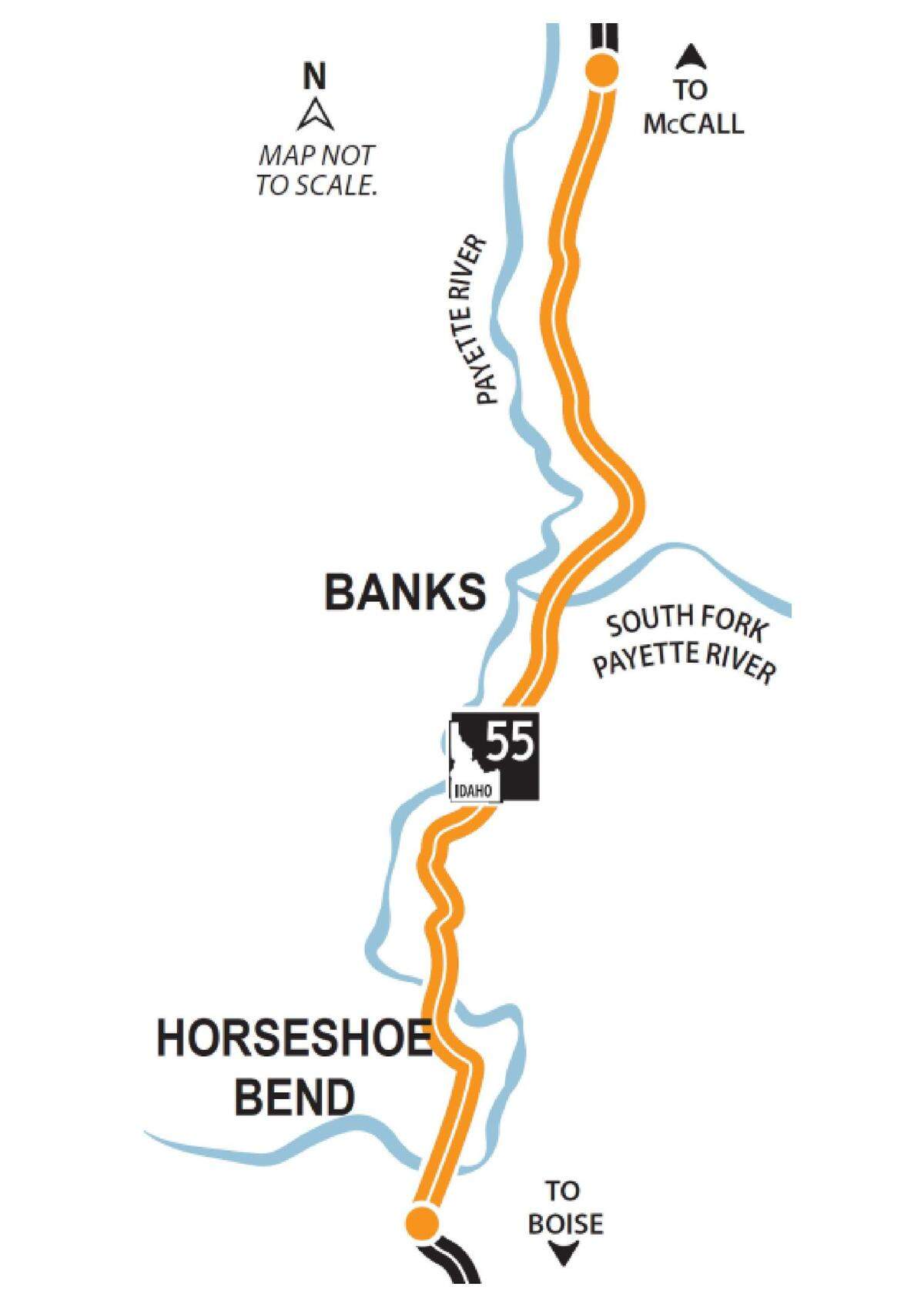 An Idaho Transportation Department map shows the Idaho Highway 55 construction zone.