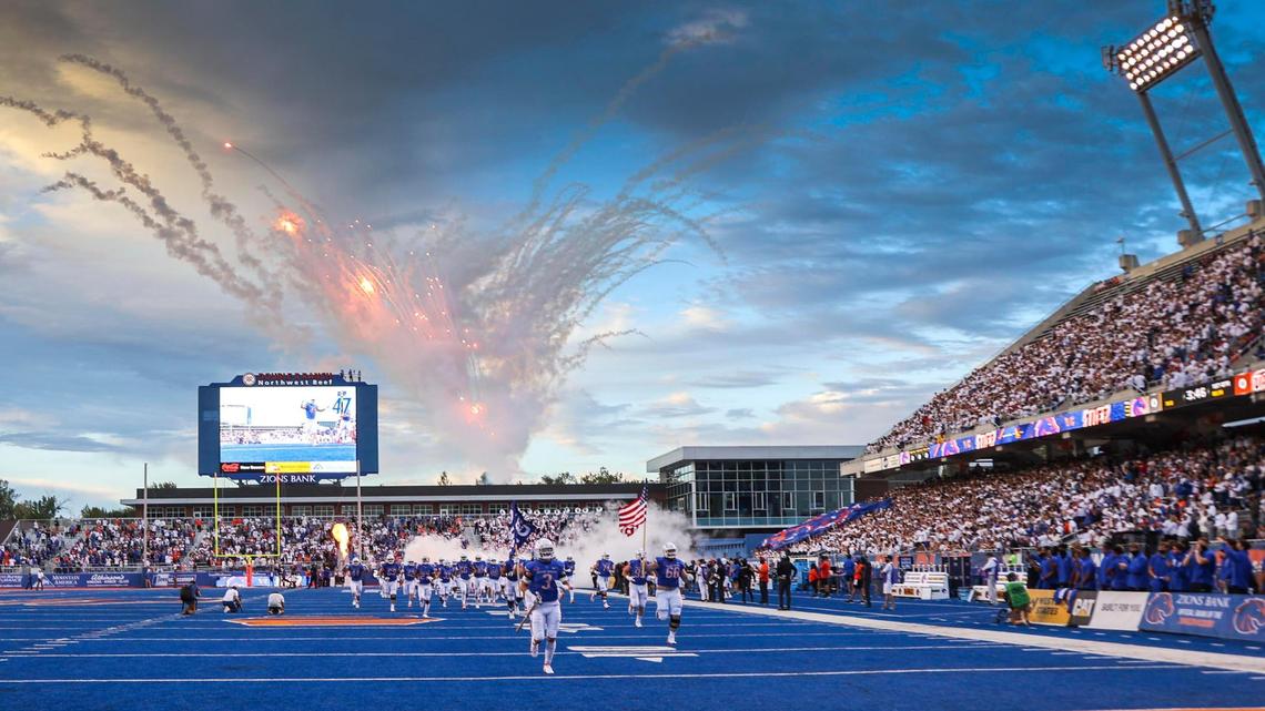 Boise State fans welcome the Broncos onto The Blue for their home opener against UTEP on Sept. 10 at Albertsons Stadium in Boise. BSU hosts Oklahoma State on Saturday.