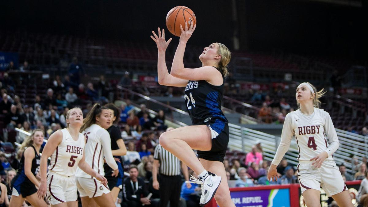 Timberline senior Piper Davis scores two of her 22 points against Rigby in the first round of the 5A state girls basketball tournament last February at the Ford Idaho Center in Nampa.