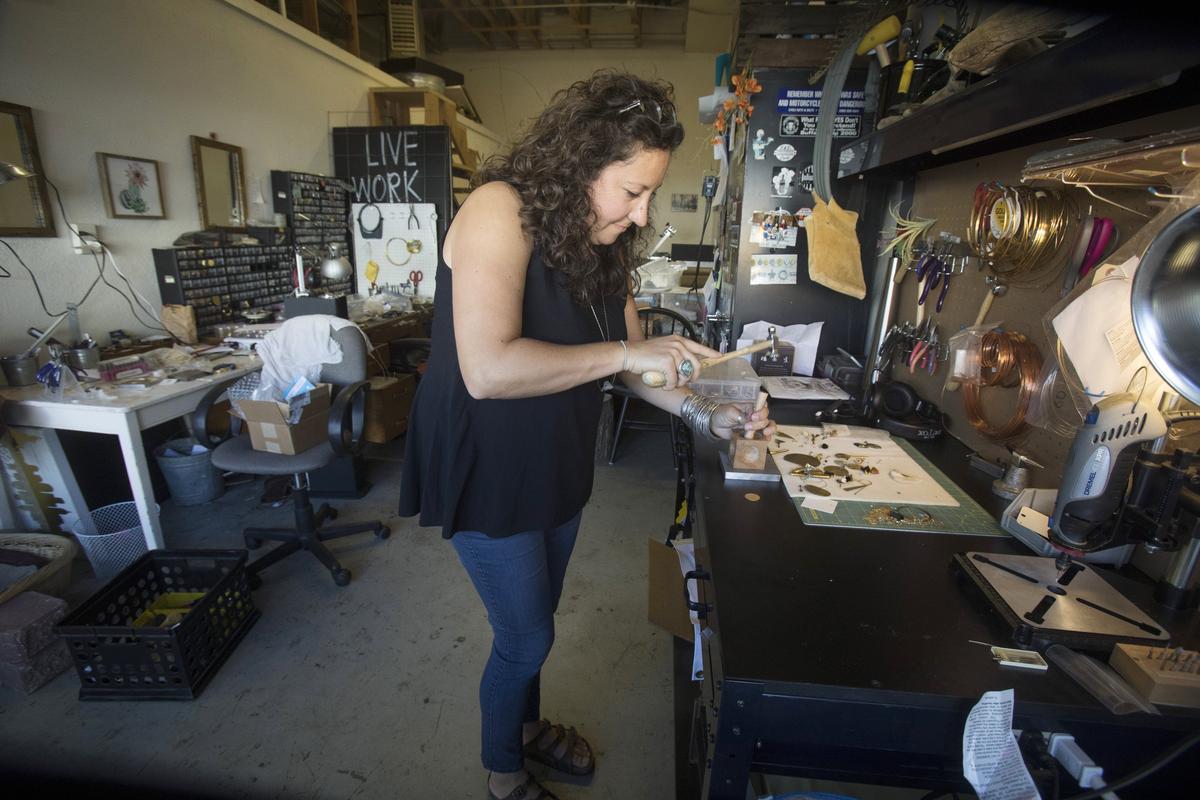 Solymar Palm is the owner/artist of Fluff Hardware. Palm makes “unique vintage earthy, nature-inspired handmade jewelry for women” out of her Garden City studio.