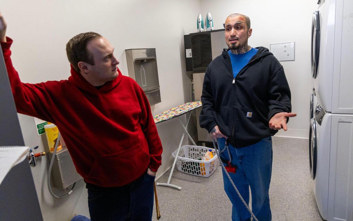 “Washing my clothes whenever I choose to, it’s just amazing,” said Johnny Valenciano, right, with Dennis Williams inside the East Dorm of the South Idaho Correctional Institution. “Coming from minimum security to East Dorm—it’s night and day,” said Williams, who mentions all the little things that help inmates acclimate back into society.