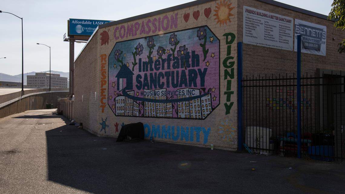 The alley leading to Cooper Street (formerly Cooper Court) behind Interfaith Sanctuary in Boise. The homeless encampments removed by the city in late 2015 were in this alley.