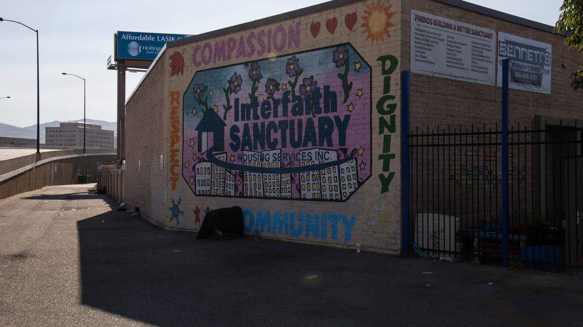 The alley leading to Cooper Street (formerly Cooper Court) behind Interfaith Sanctuary in Boise, Idaho on August 28, 2019. The homeless encampments removed by the city in late 2015 were in this alley.