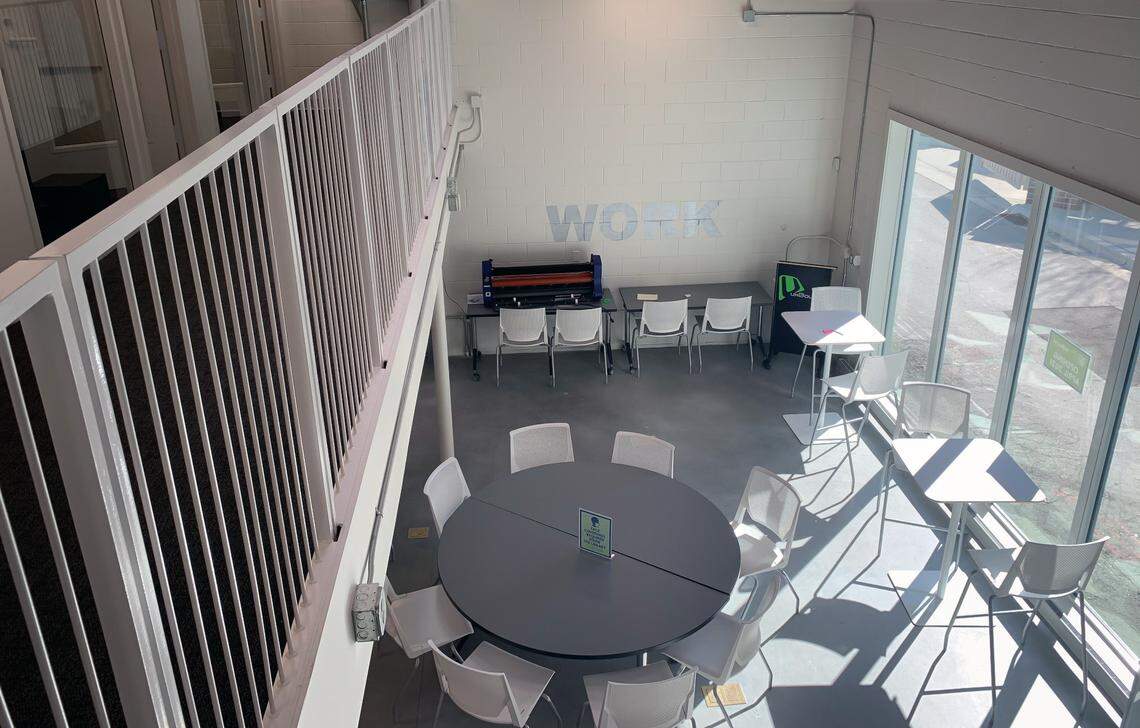 The library offers flexible meeting space, business-focused programs and books, and access to a range of technology, including a recording studio, the Adobe Creative Cloud suite, 3D printers, laser engravers, and other fabrication equipment.