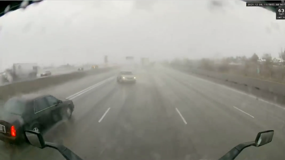 The Utah Highway Patrol posted chilling video of the moment a car hydroplaned in the HOV lane and prompted a three-vehicle crash on an interstate.