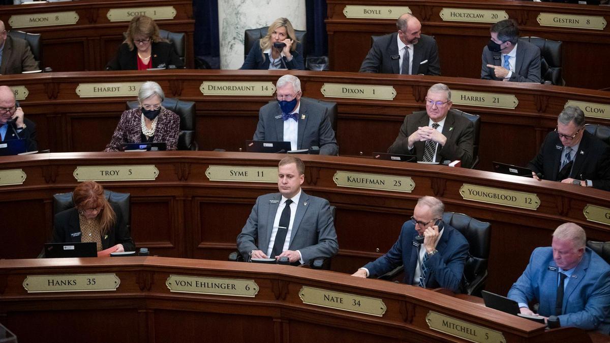 Lawmakers in the Idaho House of Representatives listen to the reading of bills as legislative business begins Jan. 29.