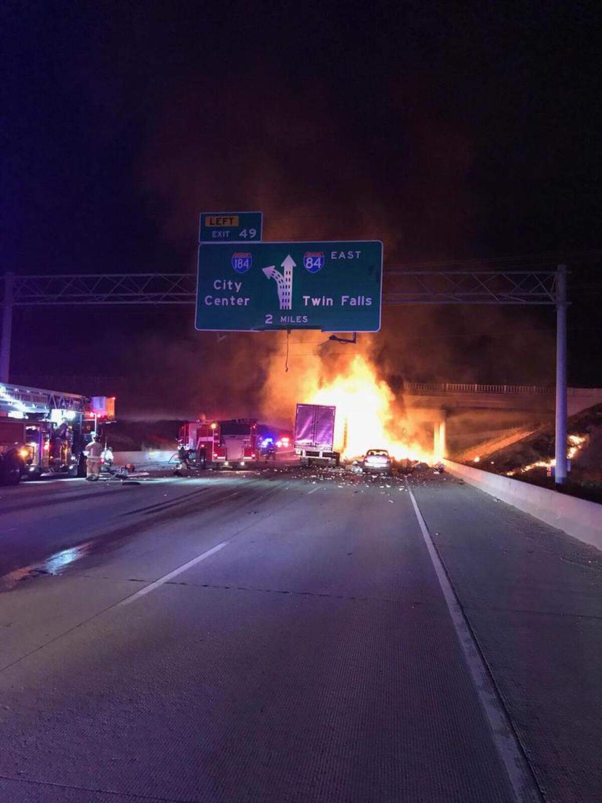 A fiery crash involving several vehicles at about 11:30 p.m. June 16 shut down Interstate 84 in the area for the rest of the night and the following morning.