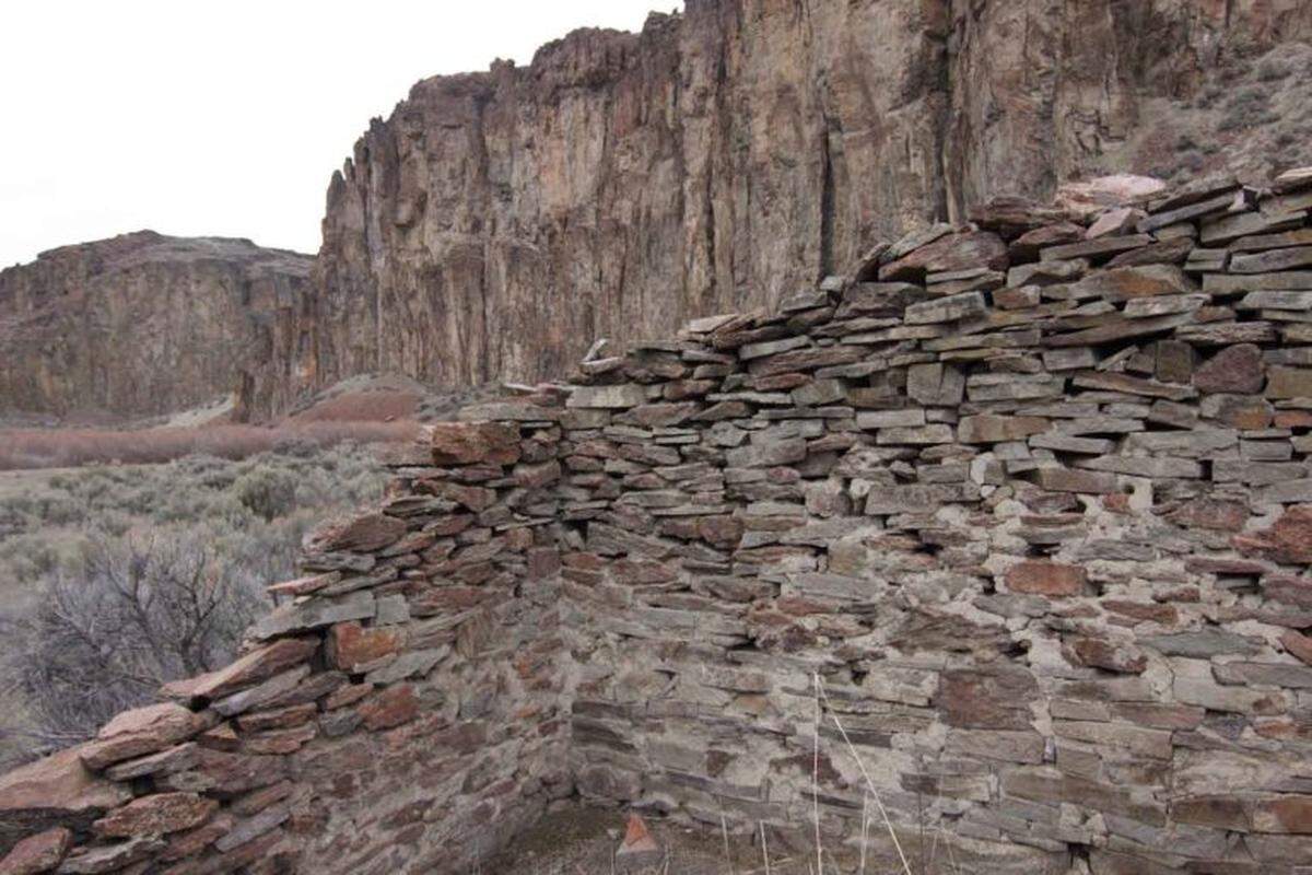 The ruins of a rock house stand in the Owyhee Canyonlands. Homesteaders tried to settle the desert in the early to mid-1800s but found the environment too harsh.