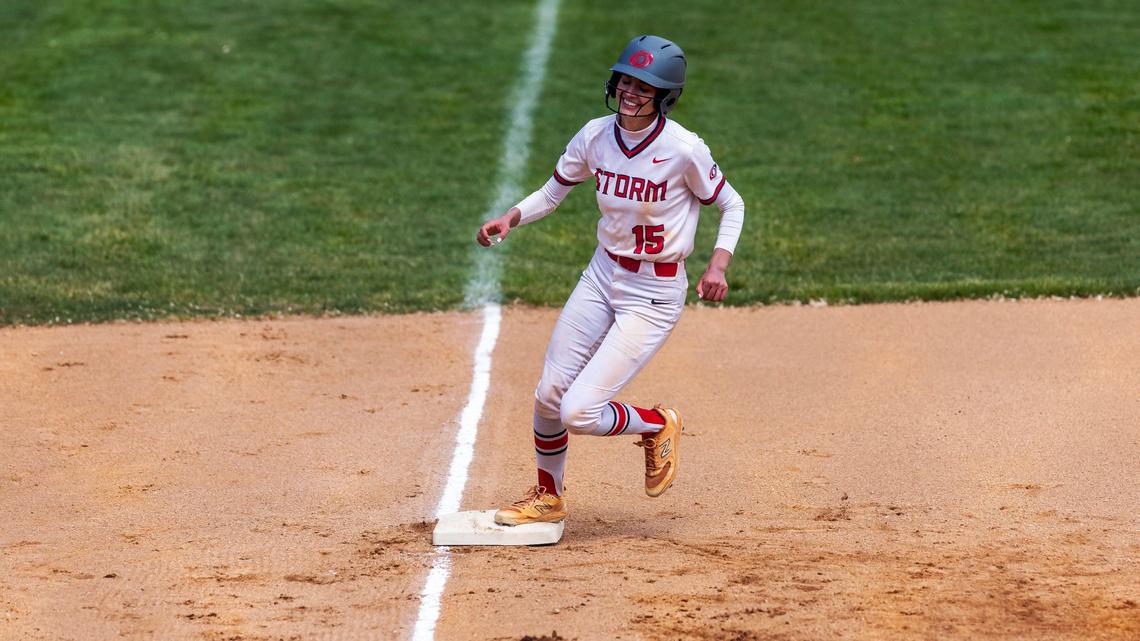 Owyhee senior Molly Buckingham rounds third base on her way to home plate during a game against Borah on Tuesday at Mountain Cove Field. The Storm won 8-2.