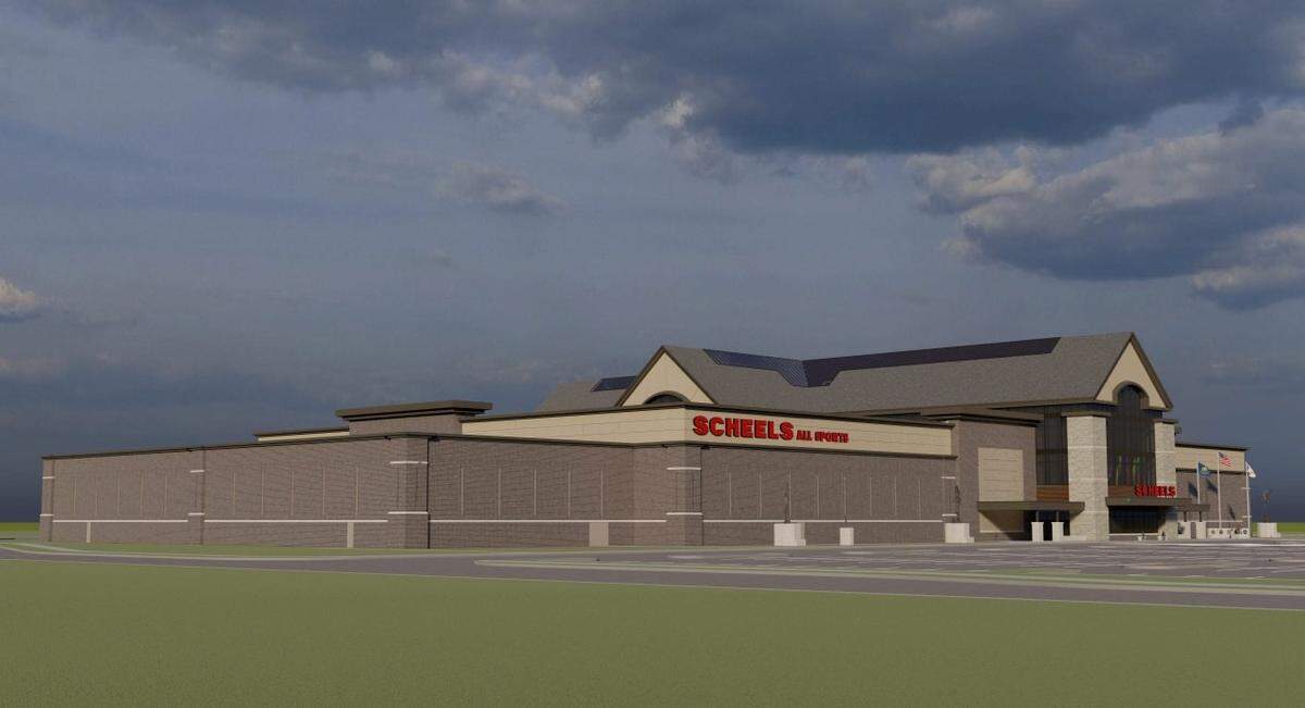An architect’s rendering of the Scheels store under construction in Meridian.