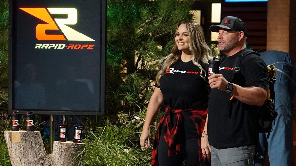 Geanie and Chris Rodgers, a husband and wife duo from Eagle, Idaho, present their unique twist to an outdoor-inspired rope dispenser on “Shark Tank.” 
