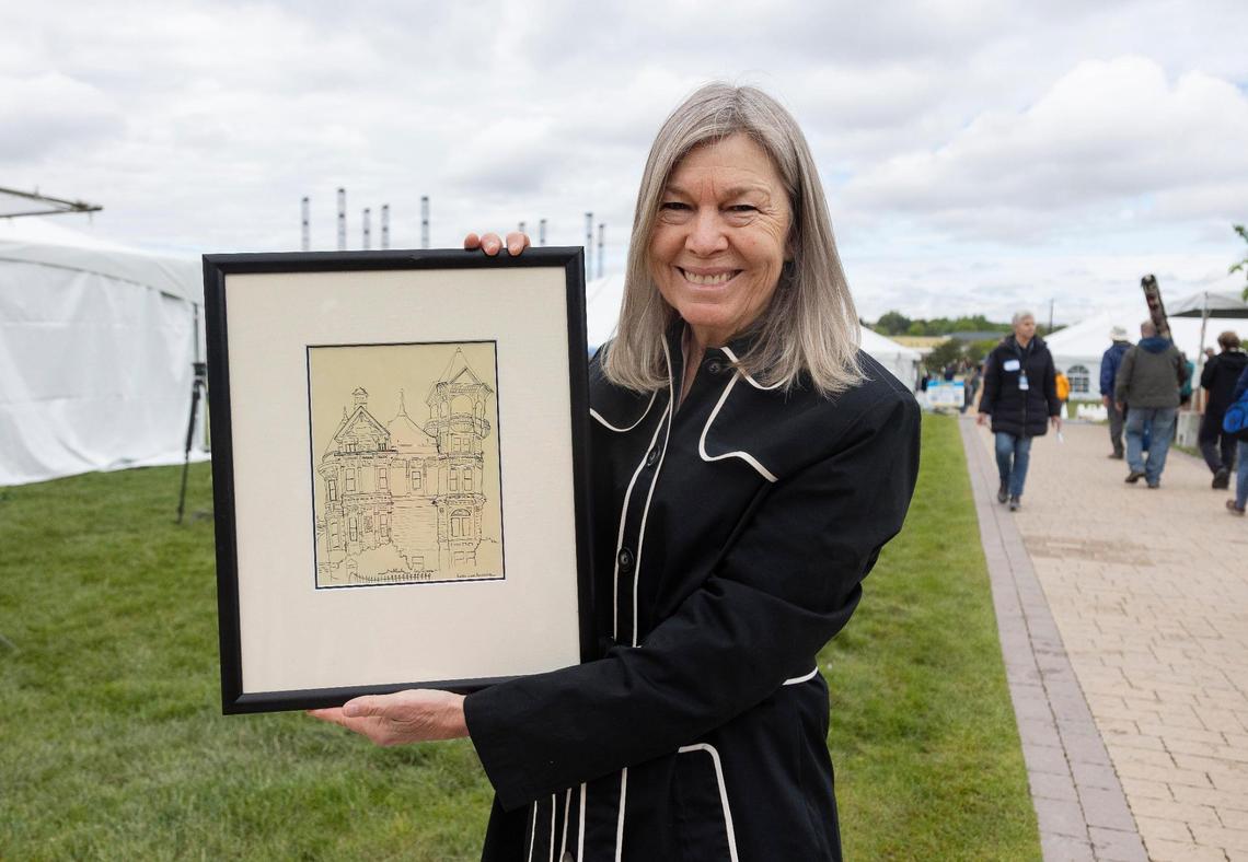 Idaho first lady Teresa Little brought a drawing by artist Beth Marie Van Hoesen to be appraised at the “Antiques Roadshow” event at the Idaho Botanical Garden in Boise on Tuesday, May 31, 2022.