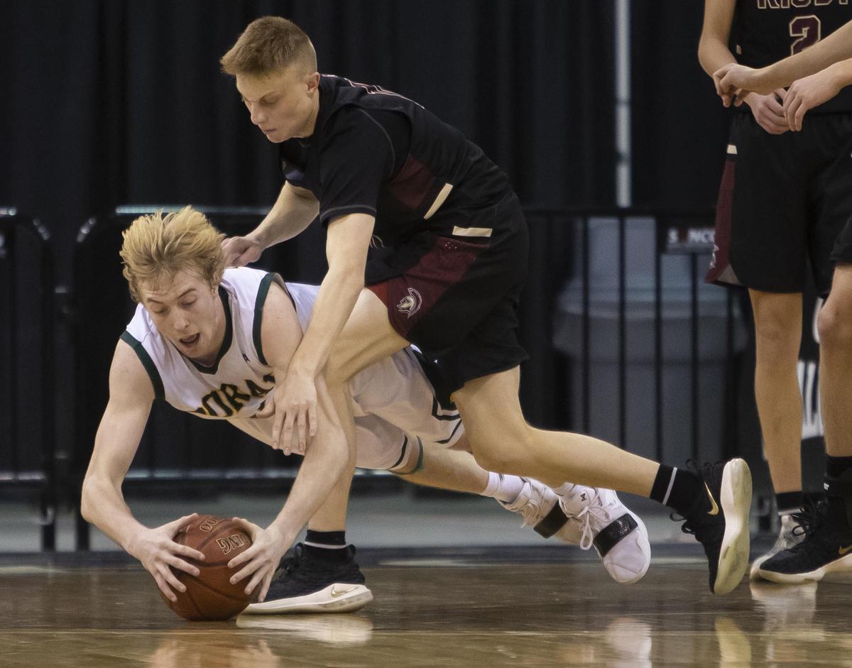 Borah forward Austin Bolt dives for a loose ball during last year’s 5A state semifinals at the Idaho Center.