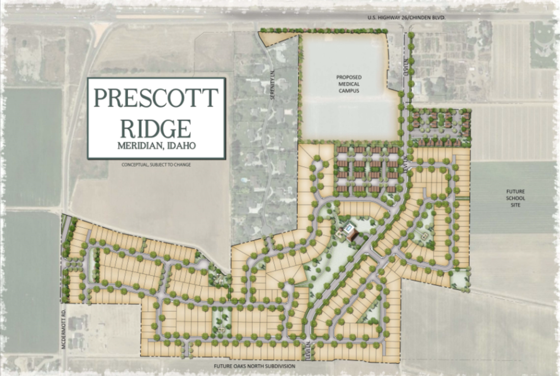 Hubble Homes’ planned 320-house Prescott Ridge subdivision is expected to be built over four to five years south of West Chinden Blvd. and east of North McDermott Road in Meridian.