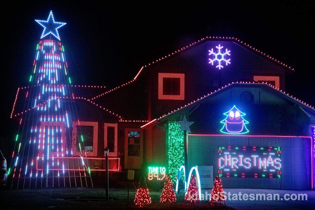 An elaborate Christmas lights display set to music takes place on E. Woods End Ct. in Boise.