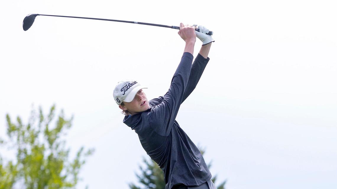 Nampa’s Bobby Kincaid swings from the first tee box during the 4A District Three golf tournament held at TimberStone Golf Course in Caldwell on Wednesday.