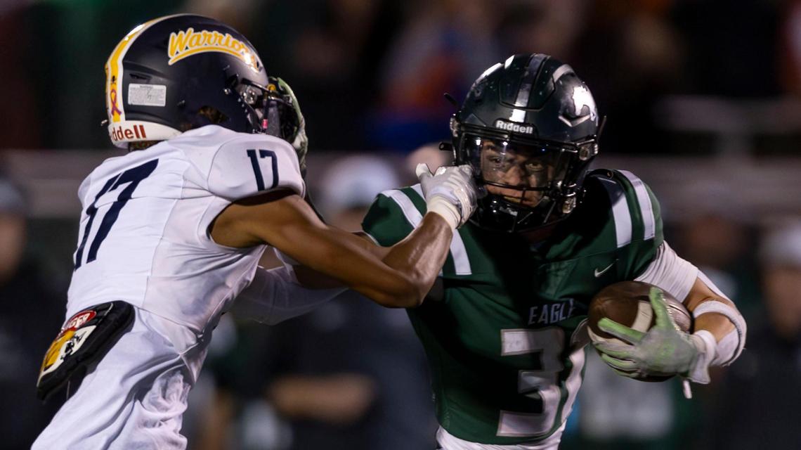 Eagle running back Noah Burnham, right, led the SIC in rushing yards as a sophomore and made the All-Idaho first team.