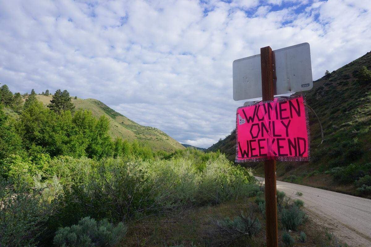 A handmade poster on Forest Service road 377 points the way to the Idaho Trails Association’s Women-Only Weekend maintenance project on the Cottonwood Trail on June 1, 2019. The Women-Only Weekends are part of a growing number of outdoor groups and events for Idaho women.