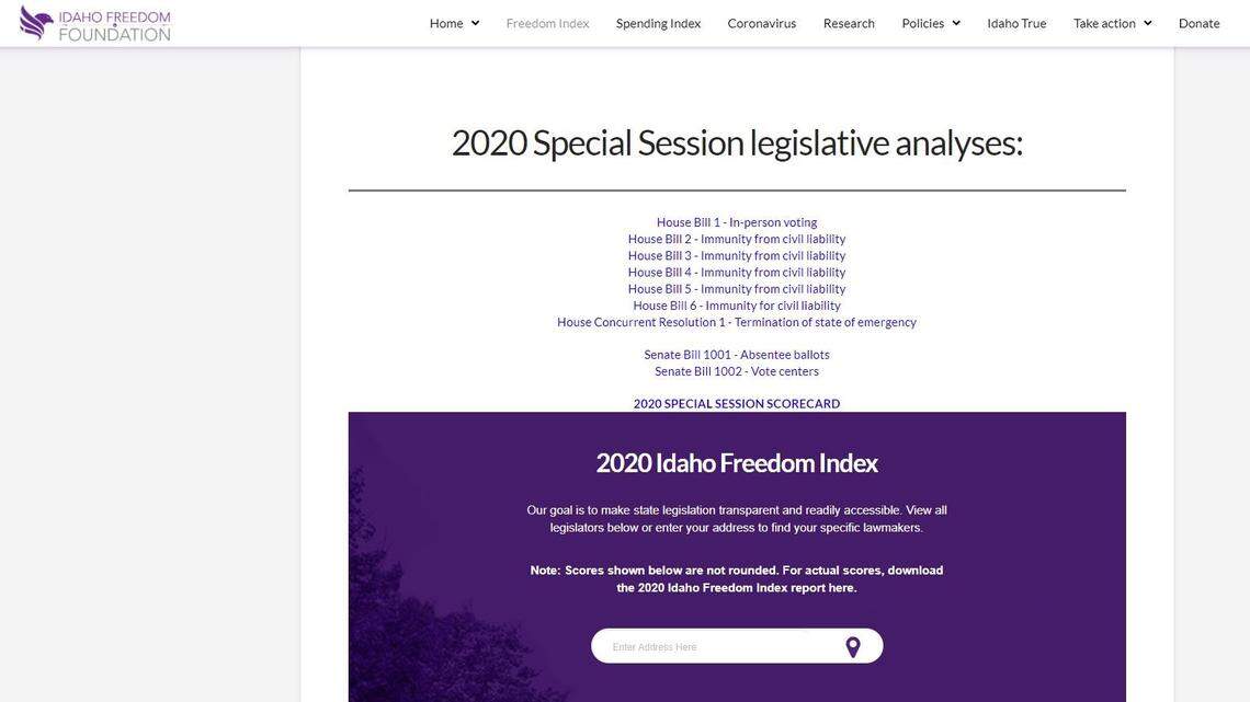 Typing IdahoVotes.com or IdahoVotes.org into an address bar redirects you to this Idaho Freedom Foundation page.