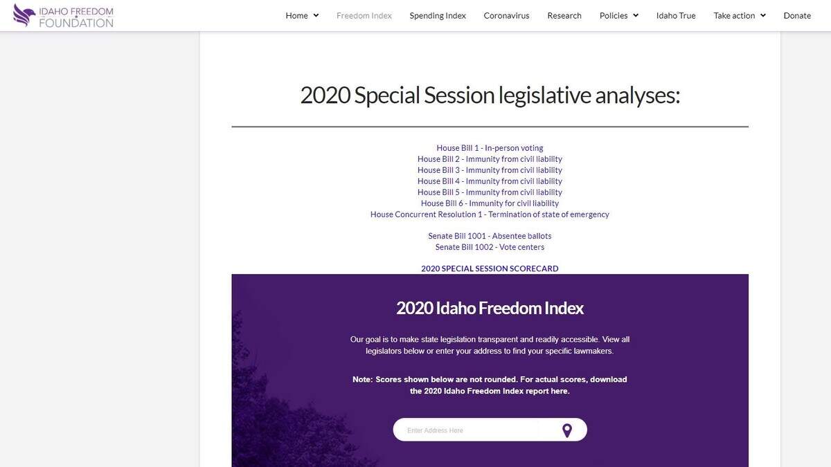 Typing IdahoVotes.com or IdahoVotes.org into an address bar redirects you to this Idaho Freedom Foundation page.