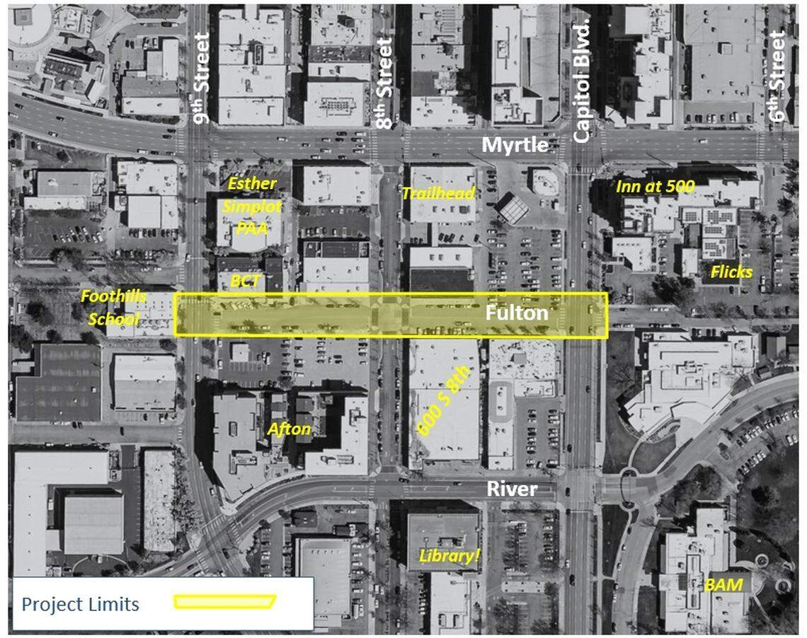This overhead photo shows the section of West Fulton Street that Capital City Development Corp. is considering revamping. Improvements to infrastructure could happen between South 9th Street and South Capitol Boulevard.