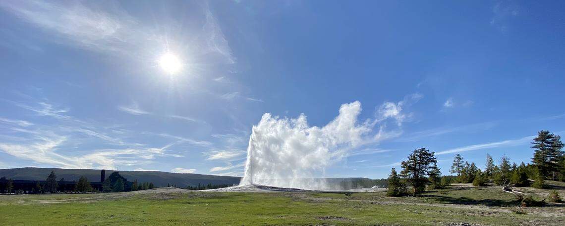 Old Faithful at Yellowstone National Park erupts May 31.