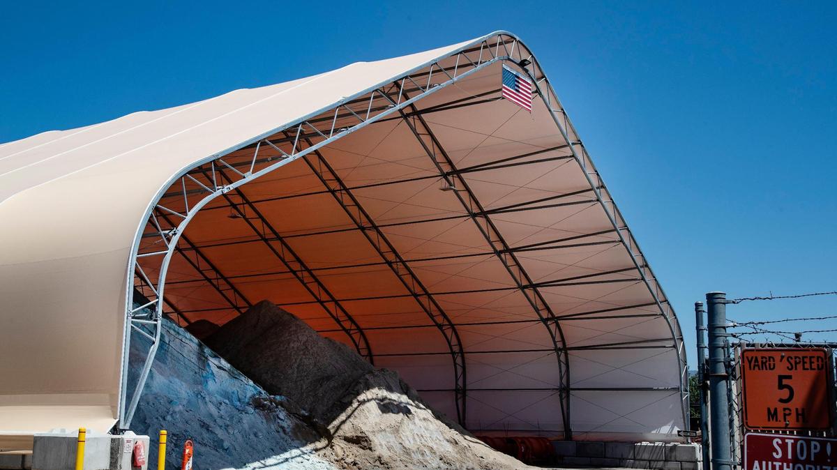 Ada County Highway District uses this canopy to shield road supplies, including salt for winter weather. The shed can be seen from both Adams and Reed streets in Garden City.