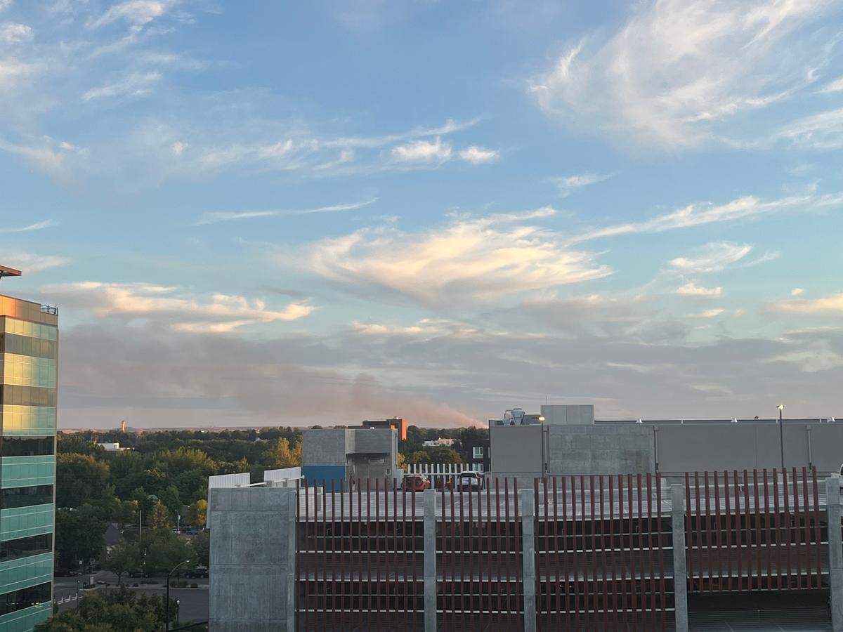 Smoke from a fire in South Boise near the Center for Birds of Prey, taken from downtown Boise at 6th and Grove Streets.