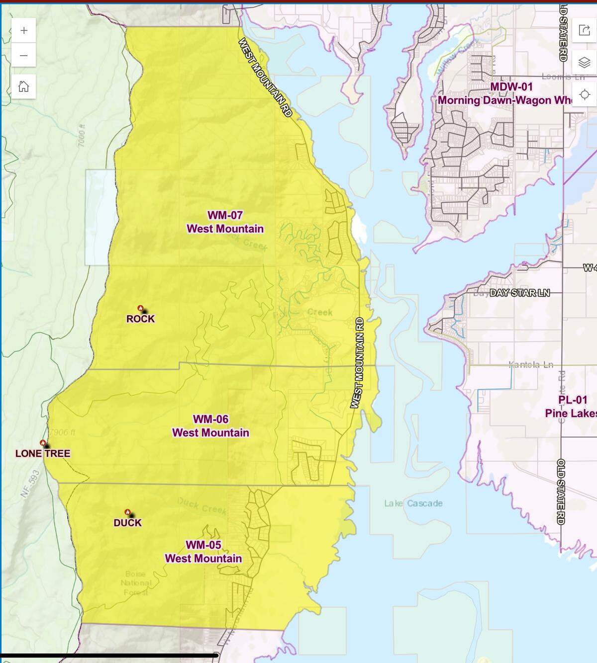 The Valley County Sheriff’s Office issued a map of evacuation zones.
