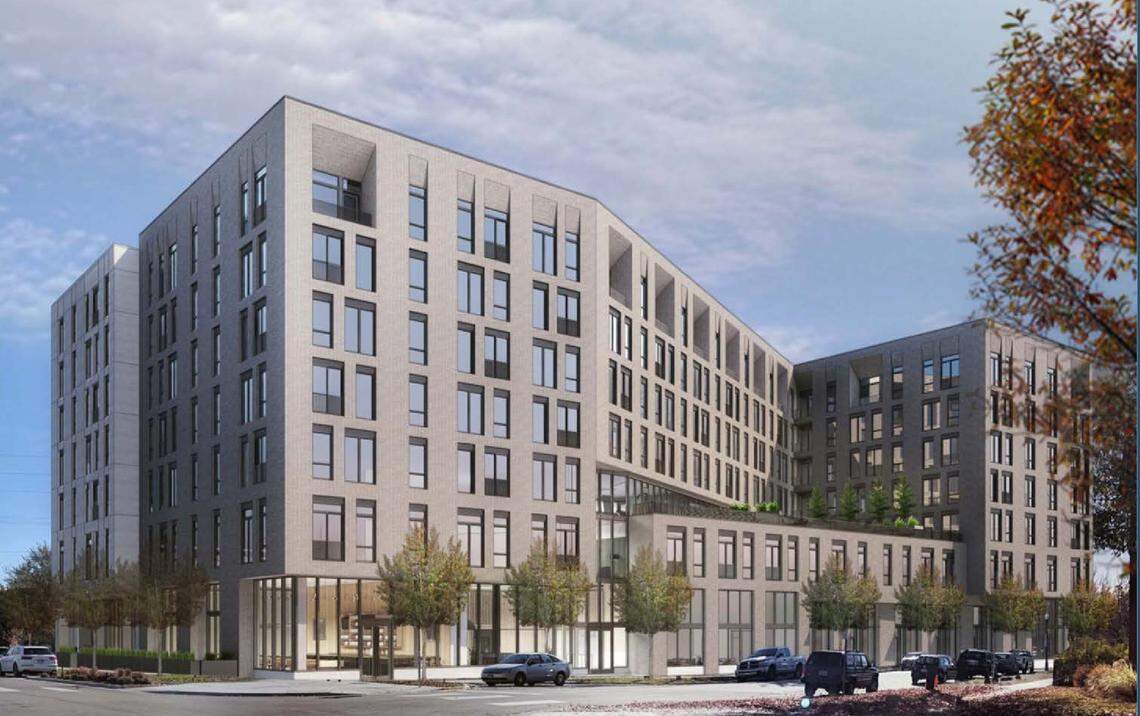 An artist’s rendering of the planned The Cartee apartments as seen from 4th and Broad streets.